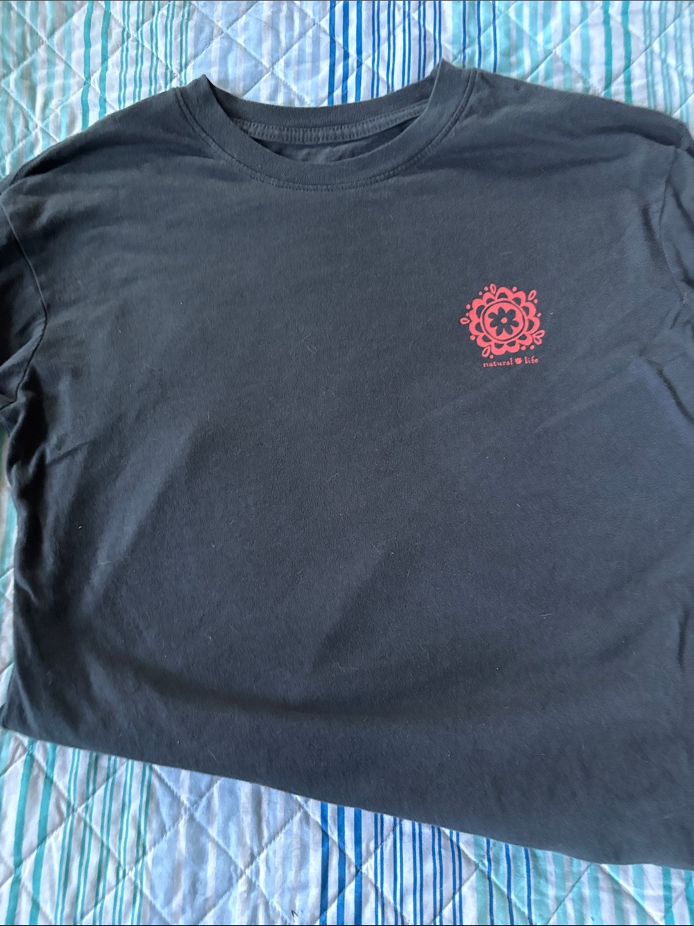 NATURAL LIFE Black Long Sleeve Tee with Teal Wave & Pink Floral Graphic - Picture 2 of 3